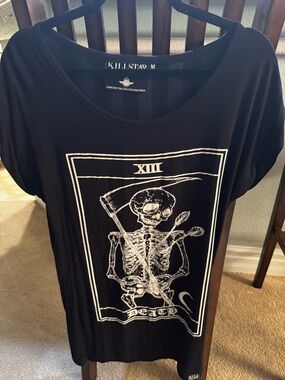 Killstar Black Tee with White Tarot Death Skeleton Graphic